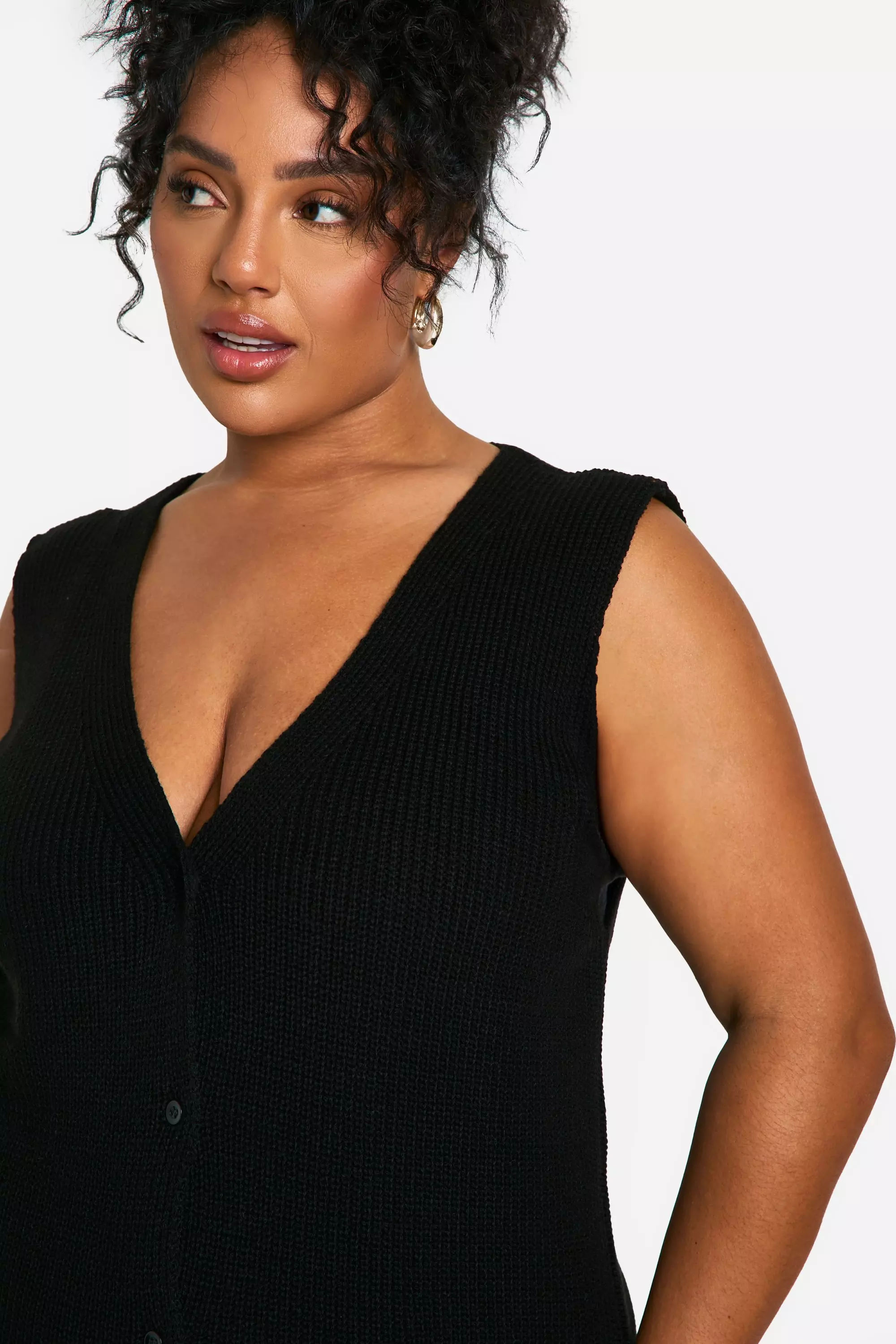 Black Plus Longline Button Front Waistcoat alternative image