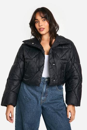 Black Plus Quilted Puffer Coat