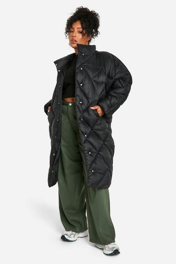 Black Plus Quilted Longline Puffer Coat