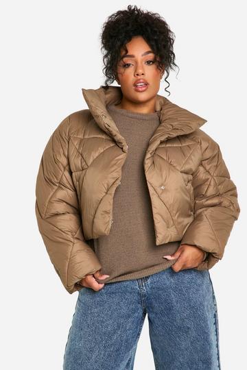 Stone Beige Plus Quilted Puffer Coat