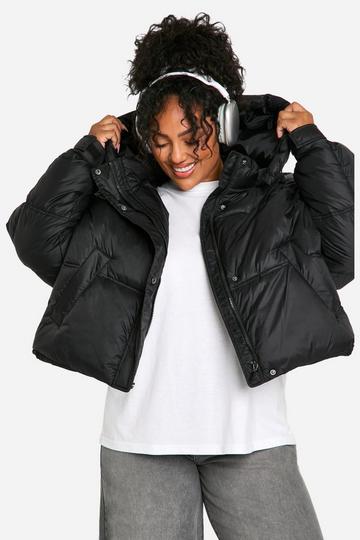 Plus Hooded Puffer Jacket black