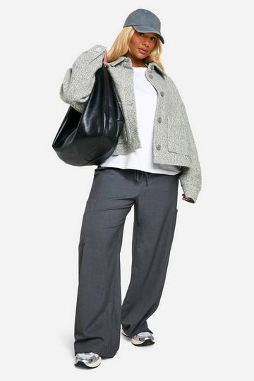 Plus Collared Boucle Wool Look Jacket grey