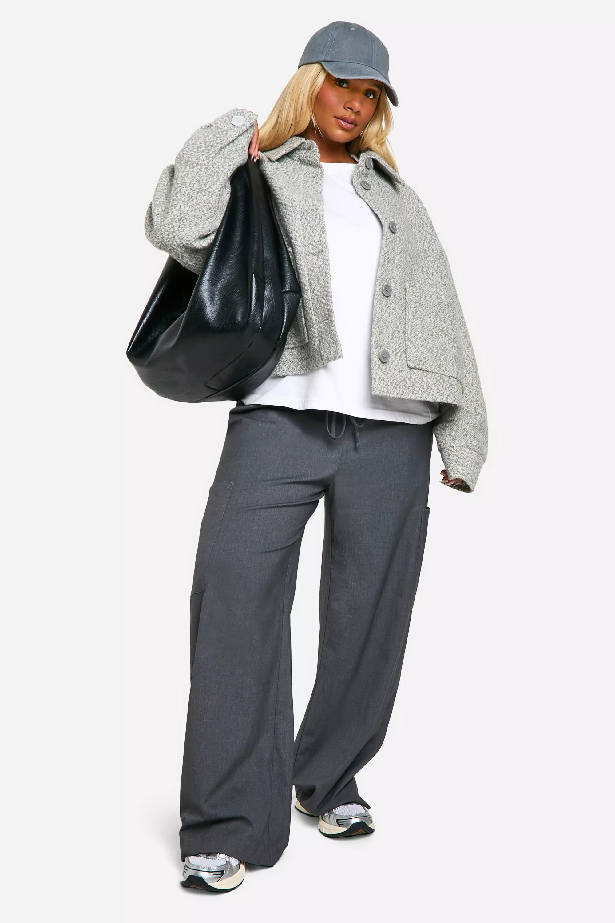 Grey Plus Collared Boucle Wool Look Jacket alternative image
