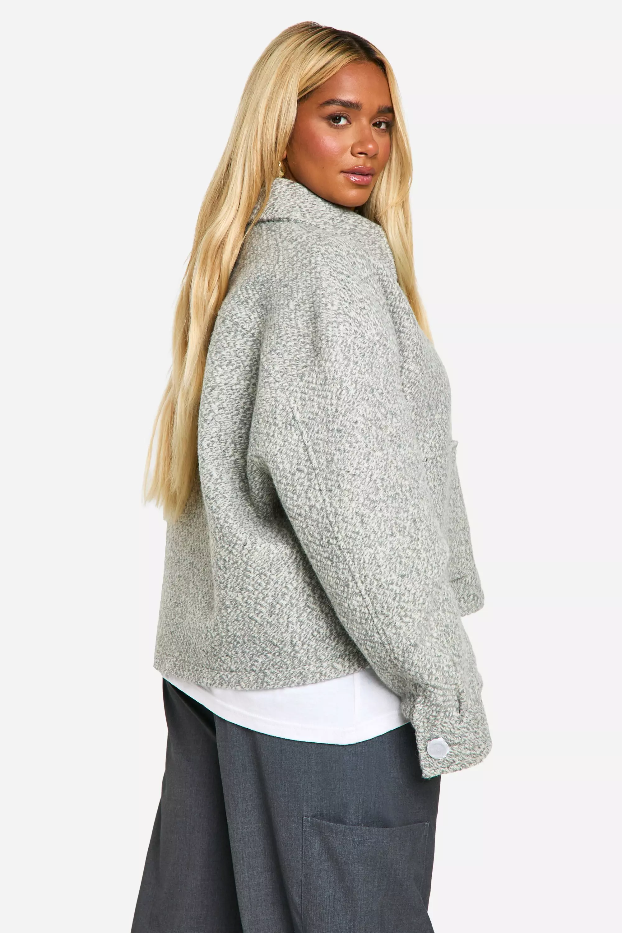 Grey Plus Collared Boucle Wool Look Jacket alternative image