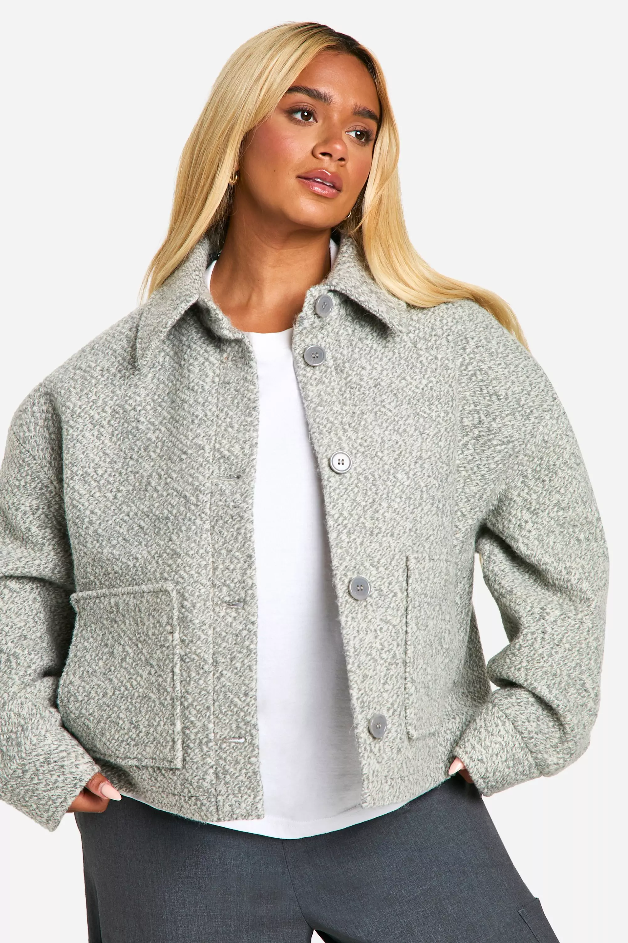 Grey Plus Collared Boucle Wool Look Jacket alternative image