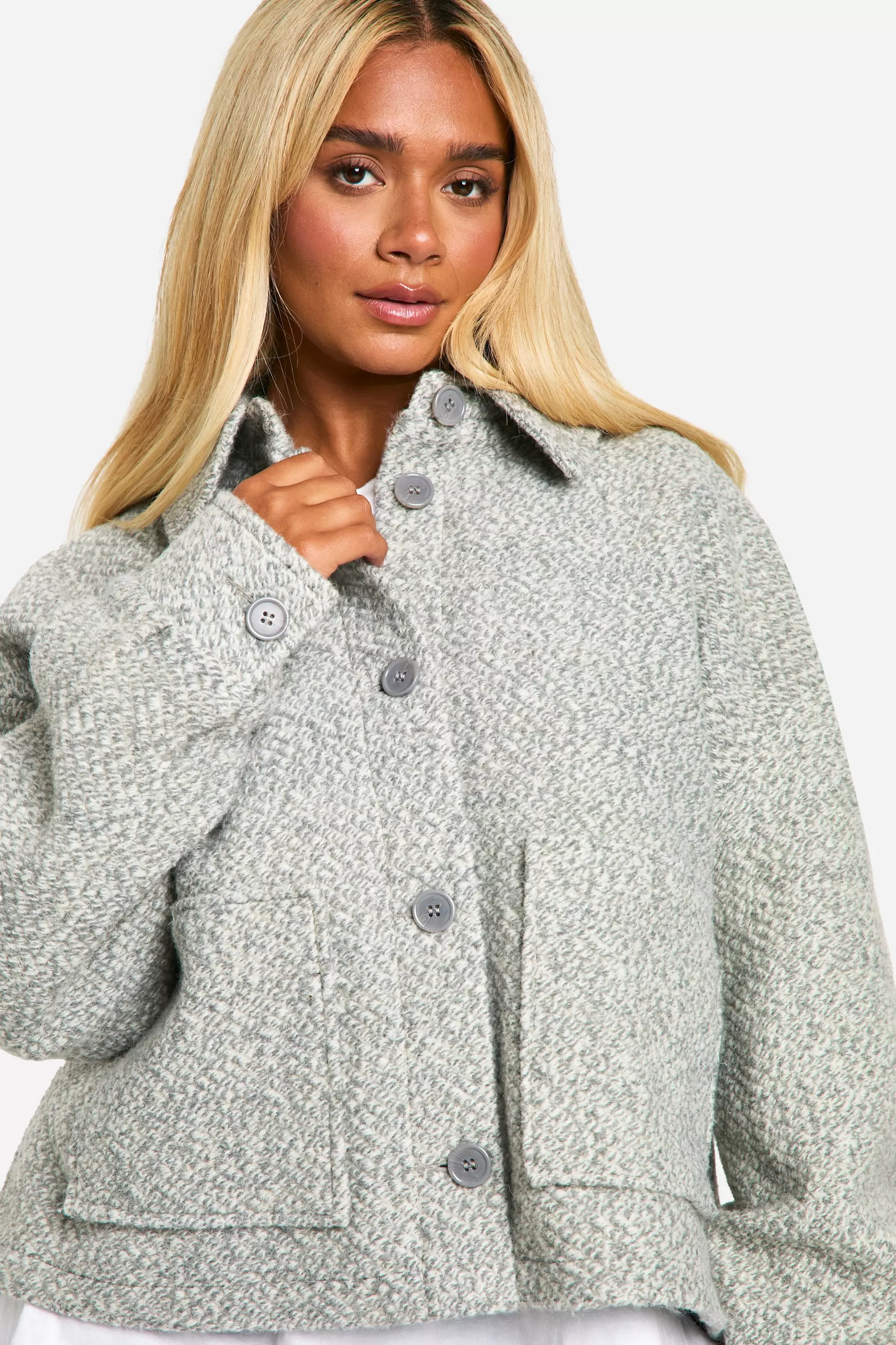 Grey Plus Collared Boucle Wool Look Jacket alternative image
