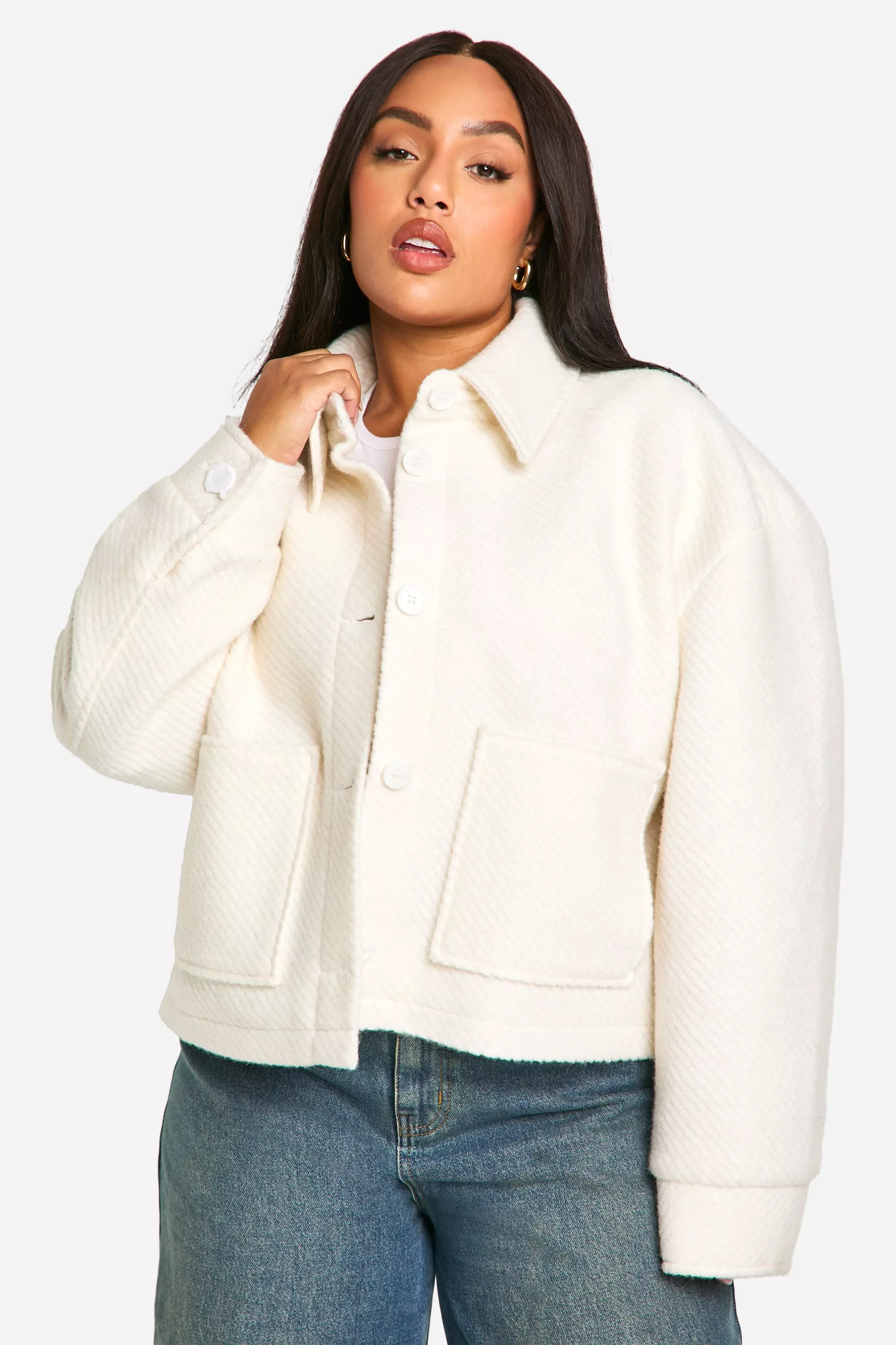 Ecru Plus Collared Boucle Wool Look Jacket  alternative image