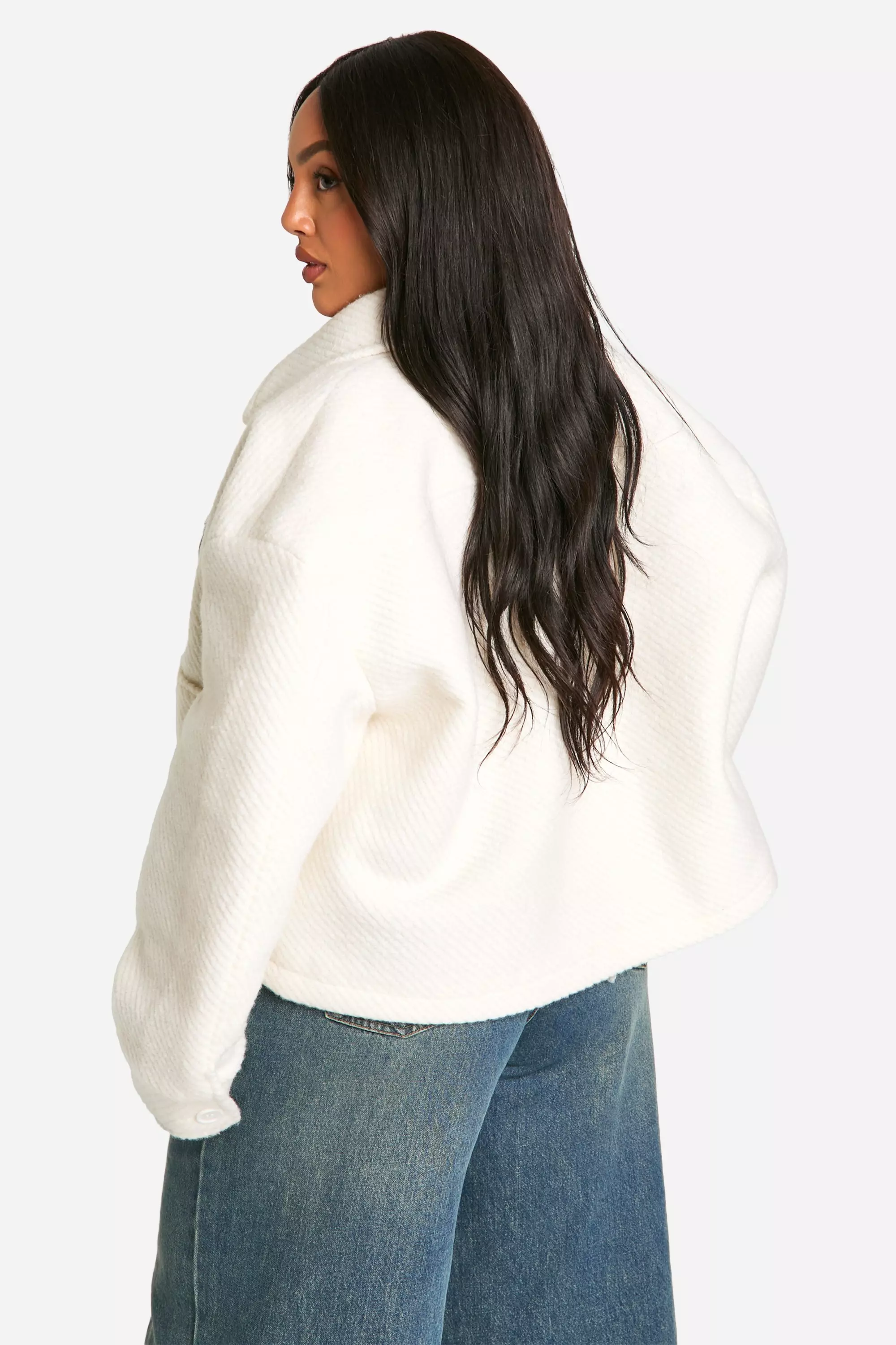 Ecru Plus Collared Boucle Wool Look Jacket  alternative image