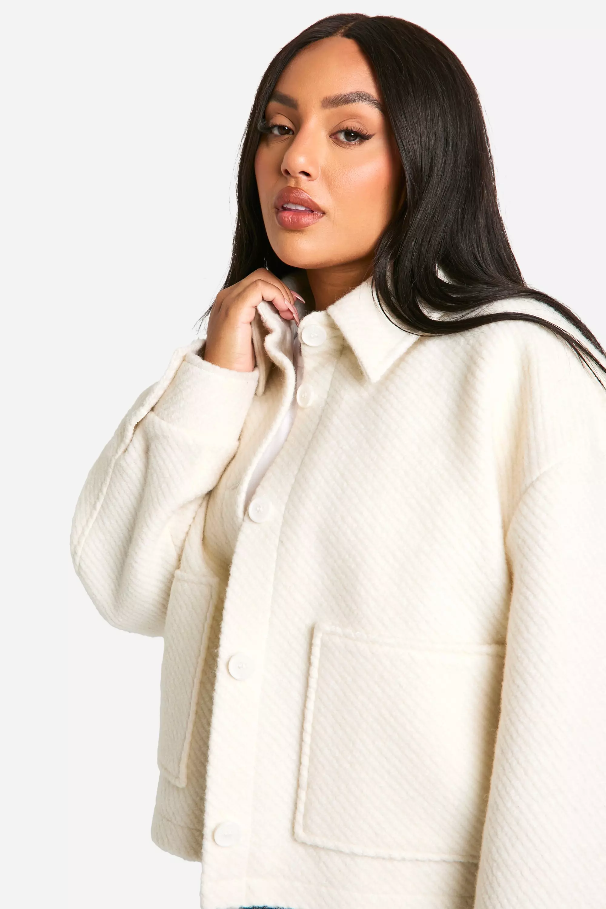 Ecru Plus Collared Boucle Wool Look Jacket  alternative image