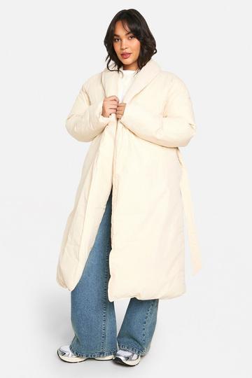 Plus Belted Duvet Puffer Coat cream