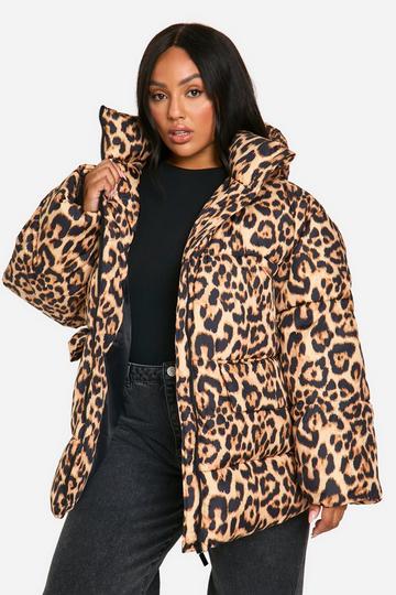 Plus Oversized Gewatteerde Luipaardprint Jas leopard