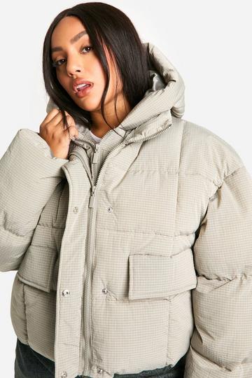 Plus Hooded Textured Puffer Jacket sage