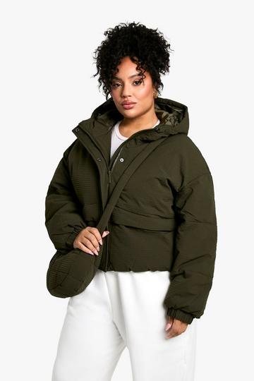 Plus Hooded Puffer Jacket With Matching Bag khaki