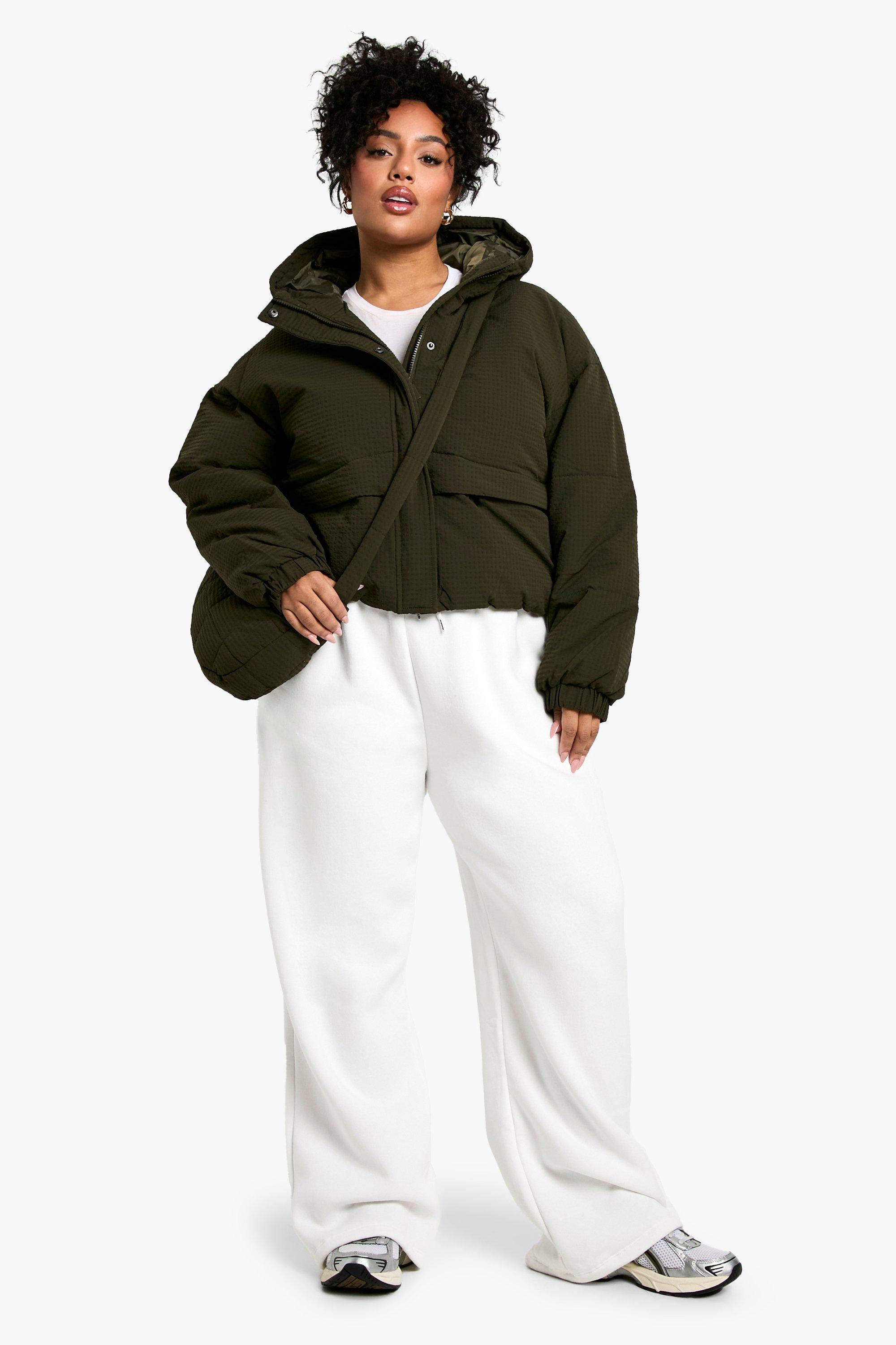 Plus Hooded Puffer Jacket With Matching Bag
