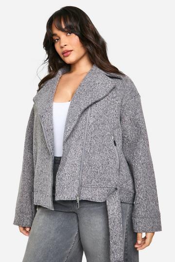 Plus Boucle Belted Biker Jacket grey