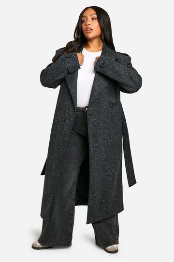 Plus Textured Wool Look Trench Coat charcoal