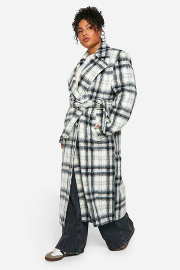 Black Plus Check Oversized Wool Look Coat