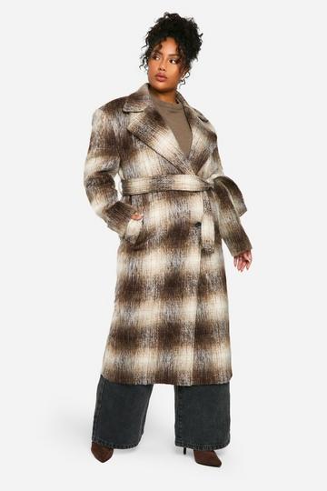 Black Plus Check Oversized Wool Look Coat