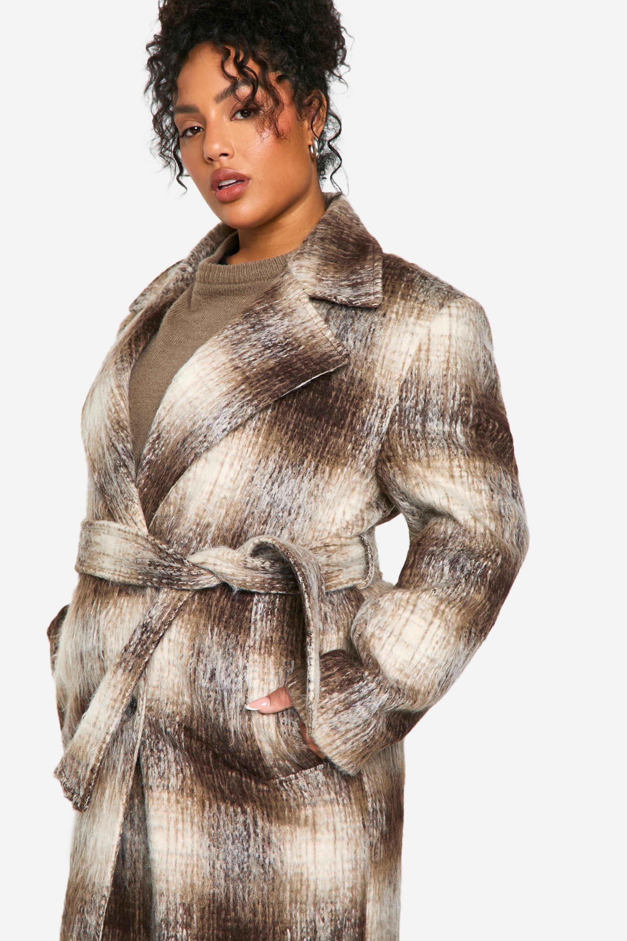 Plus Check Oversized Wool Look Coat