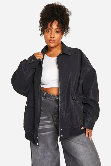 Plus Vintage Look Faux Leather Super Oversized Bomber Jacket dark blue