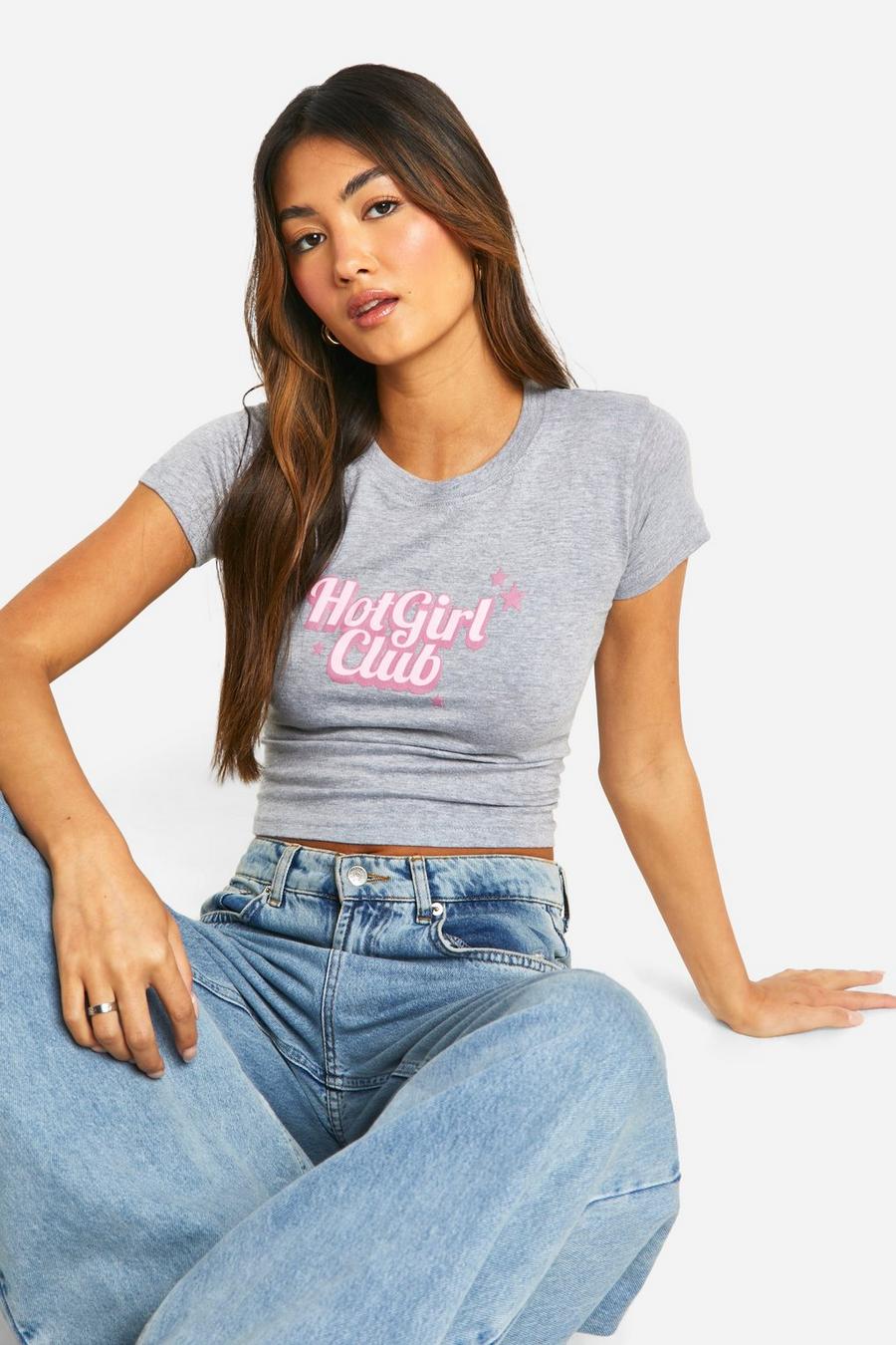 Grey marl Hot Girl Club T-shirt med tryck image number 1
