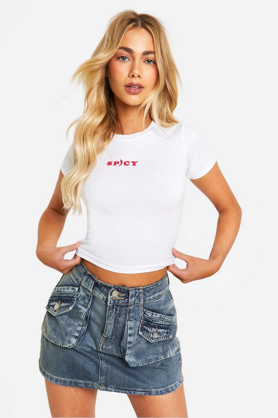 T-shirt court à slogan Spicy bubble, White