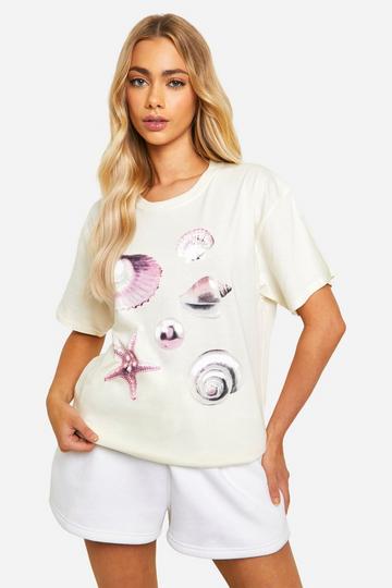 Shell Print Oversized T-shirt ecru