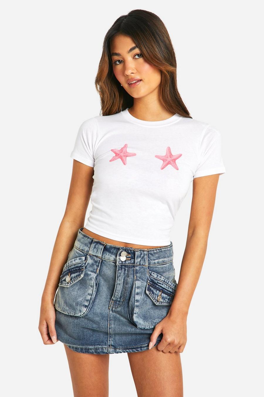 White Starfish Print Baby T-shirt  image number 1