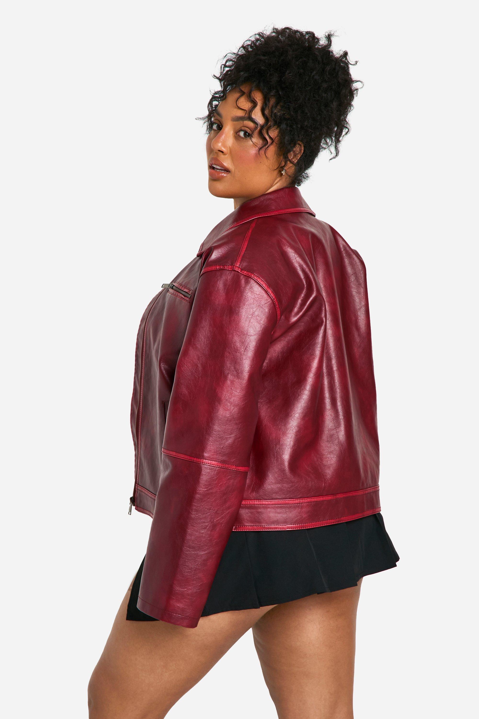 Plus Vintage Look Faux Leather Zip Jacket