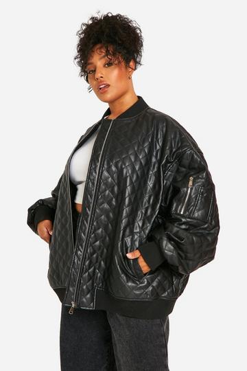 Plus Quilted Oversized Bomber Jacket black