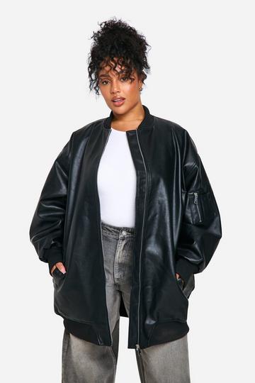 Plus Longline Oversized Bomber Jacket black