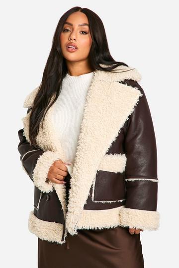 Chocolate Brown Plus Borg Trim Jacket