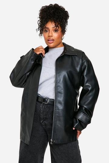 Plus Belted Faux Leather Trench Coat black