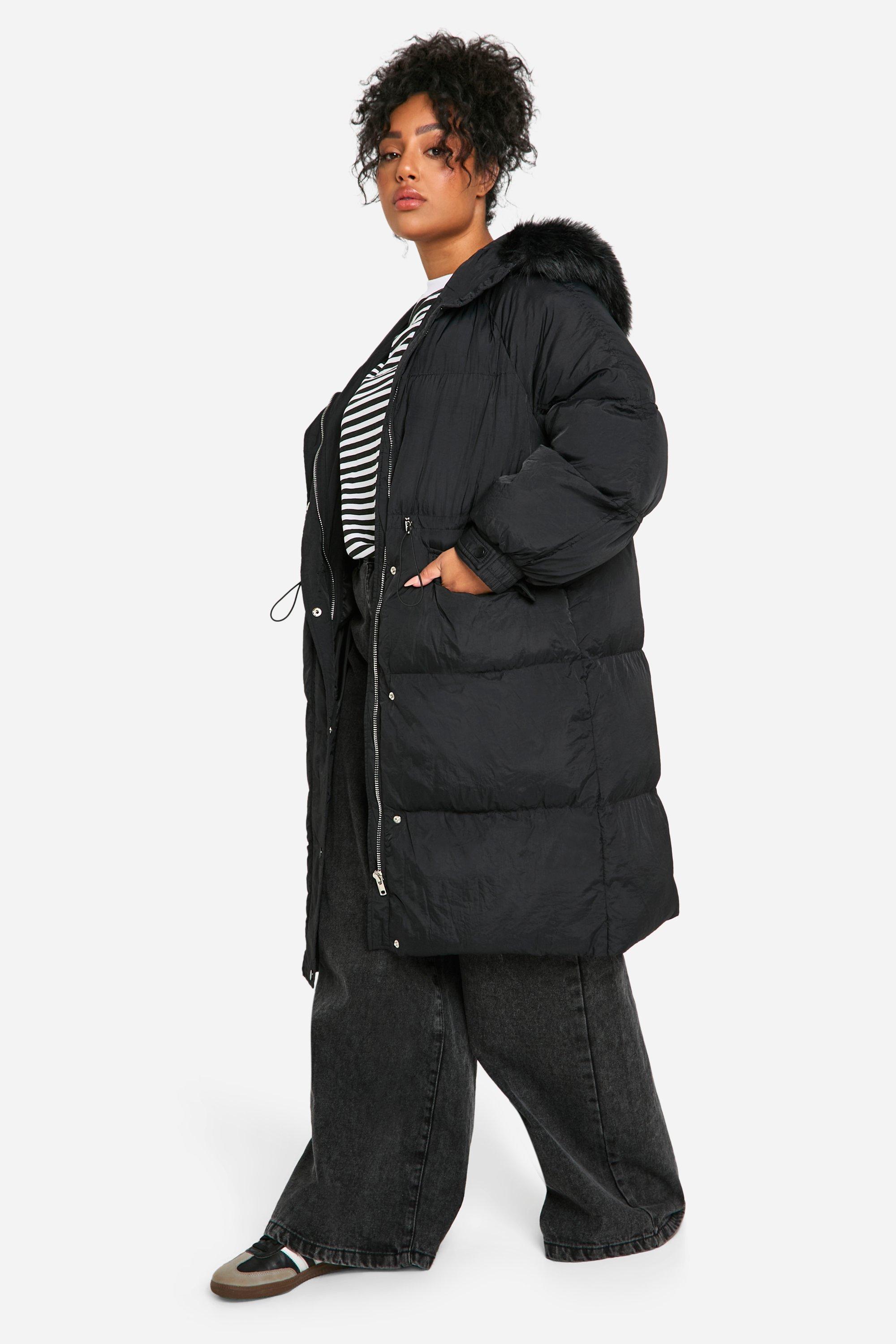 Parka Plus Size imbottito con cappuccio in pelliccia sintetica