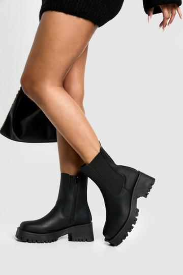 Cleated Sole Chunky Chelsea Boots black