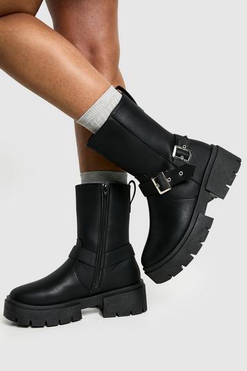 Black Chunky Buckle Detail Chelsea Boot