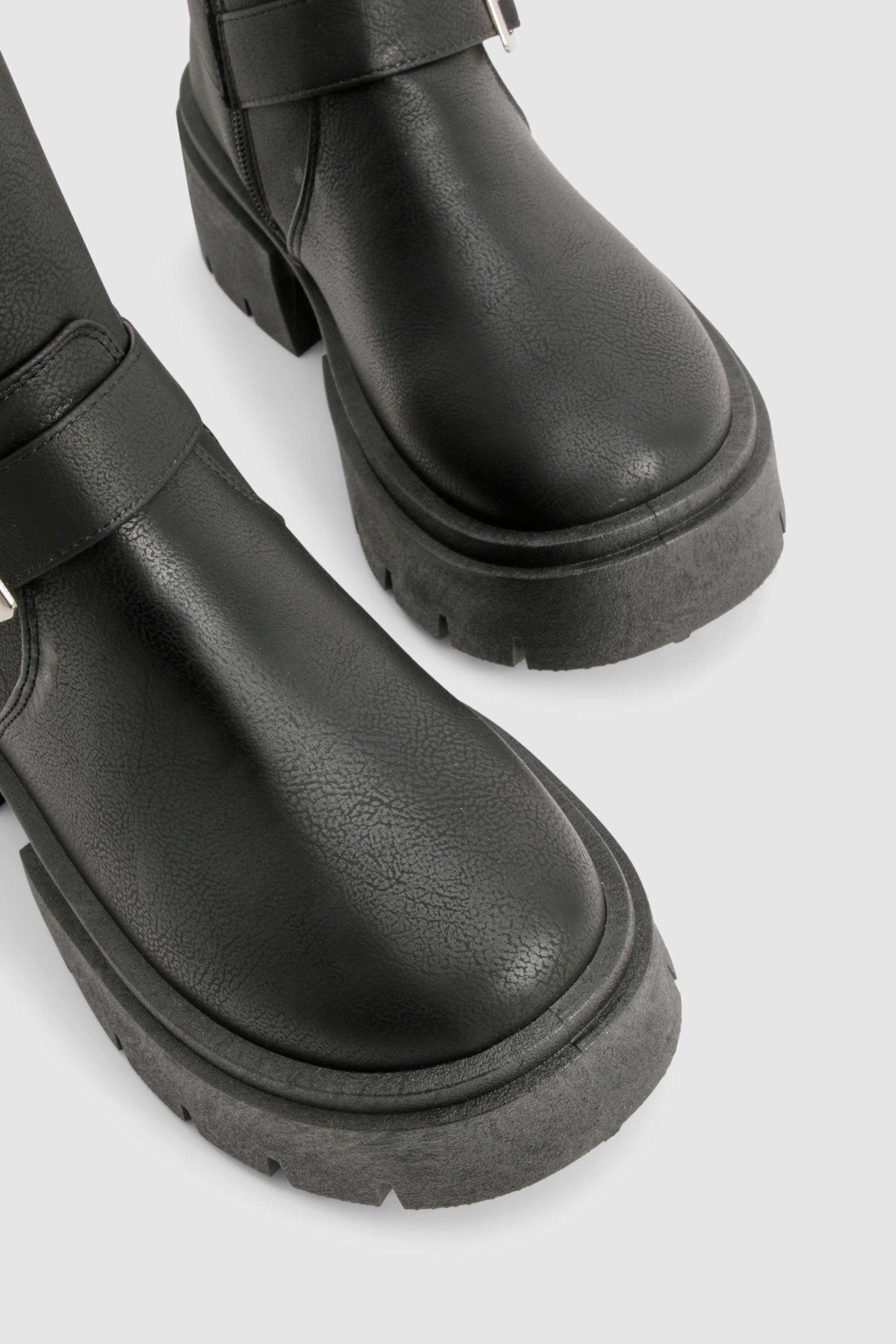 ちーぼー Chunky Knee High Elastic Panel Boots | boohoo