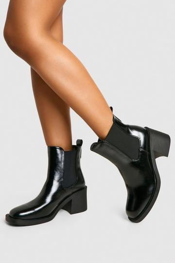 Patent Textured Heeled Chelsea Boots black