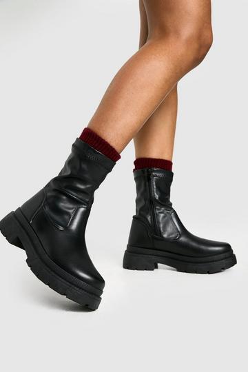 Sock Detail Chunky Ankle Boot black