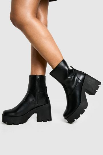 Chunky Heeled Sock Ankle Boots black