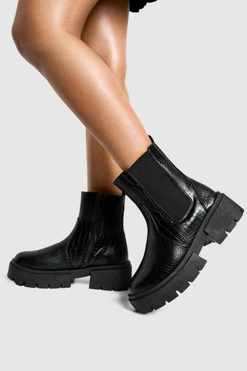 Wide Fit Croc Chunky Chelsea Boots black