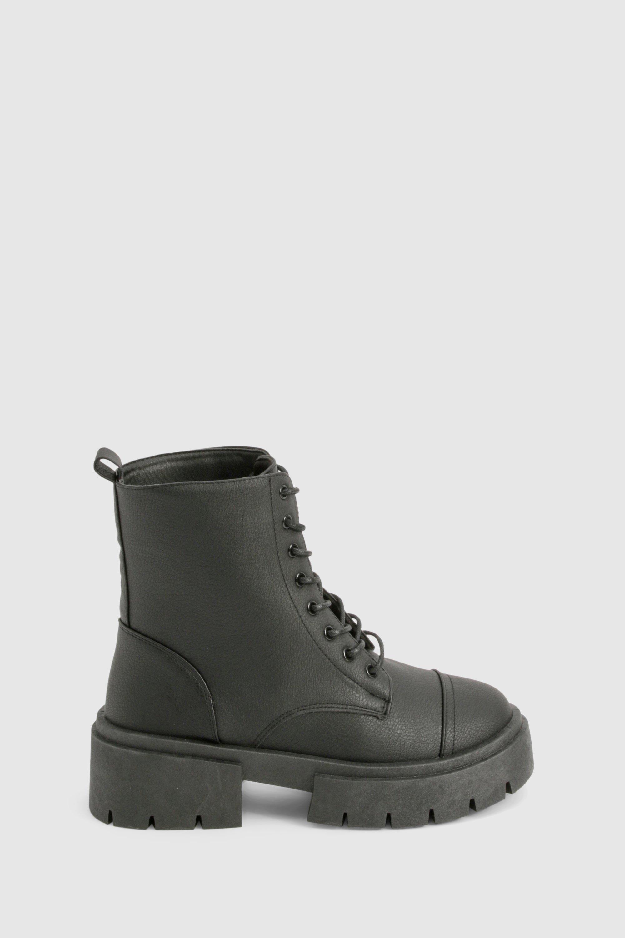 Wide Fit Toe Cap Detail Chunky Hiker Boots