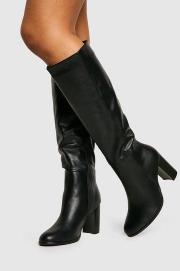 Textured Patent Block Heel Knee High Boots black