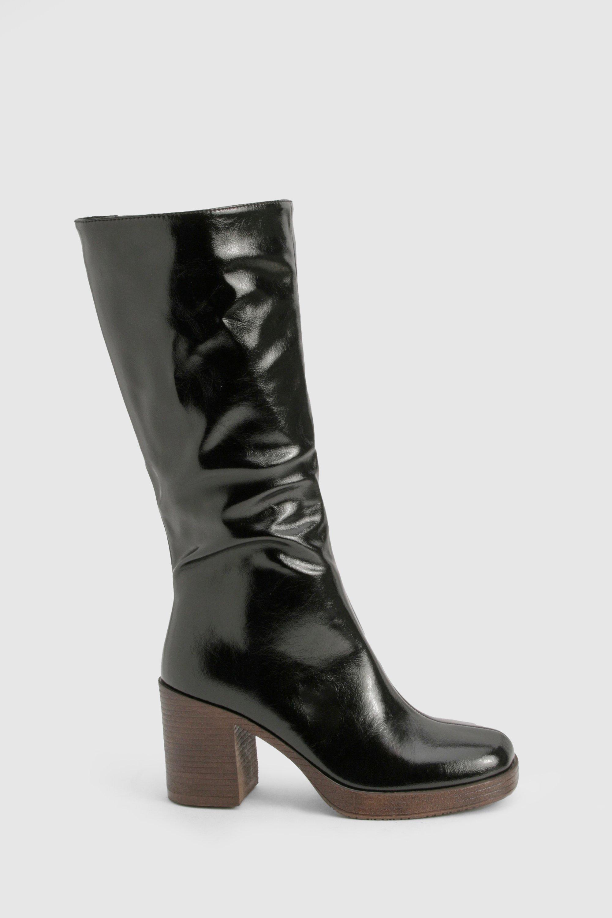 Textured Patent Heeled Knee High Boots boohoo DK