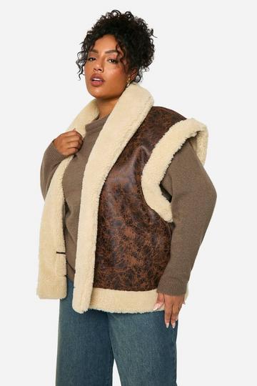 Chocolate Brown Plus Teddy Fur Oversized Gilet