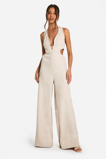 Cut Out Trim Detail Wide Leg Jumpsuit stone