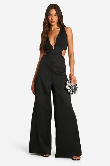 Cut Out Trim Detail Wide Leg Jumpsuit black