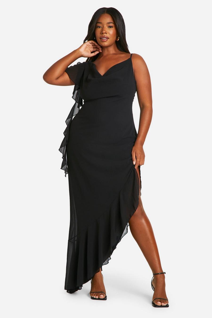 Black Plus Chiffon Cowl Neck Maxi Dress image number 1