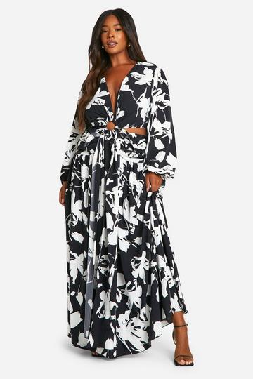 Black Plus Chiffon Cut Out Chiffon Maxi Dress