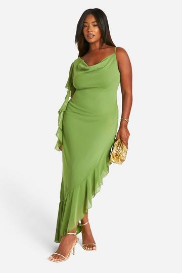 Plus Chiffon Cowl Neck Maxi Dress olive